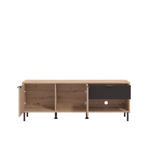 Meuble TV L.150 cm SEBASTIEN imitation chêne et noir