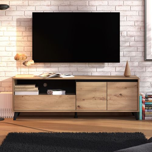 Meuble TV L.158 cm MARINA imitation chêne et noir