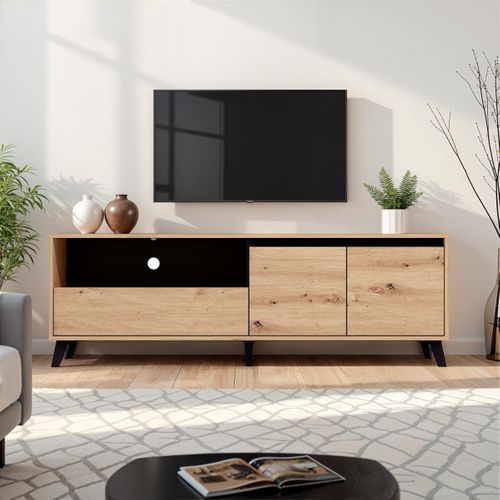 Meuble TV L.158 cm MARINA imitation chêne et noir