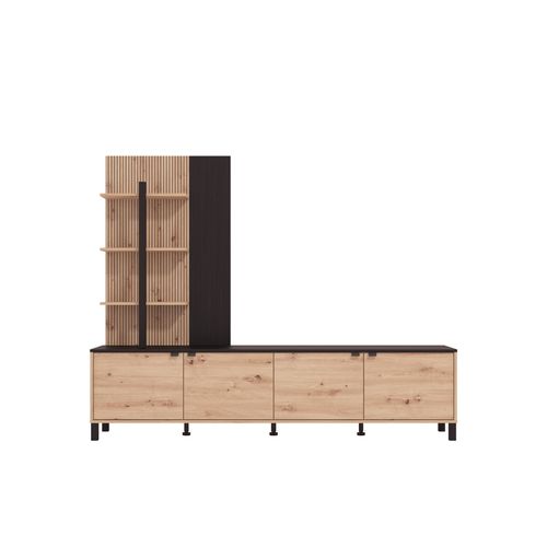 Meuble TV L.208 cm MARGARETH imitation chêne et noir