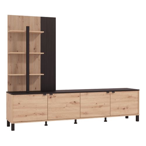 Meuble TV L.208 cm MARGARETH imitation chêne et noir