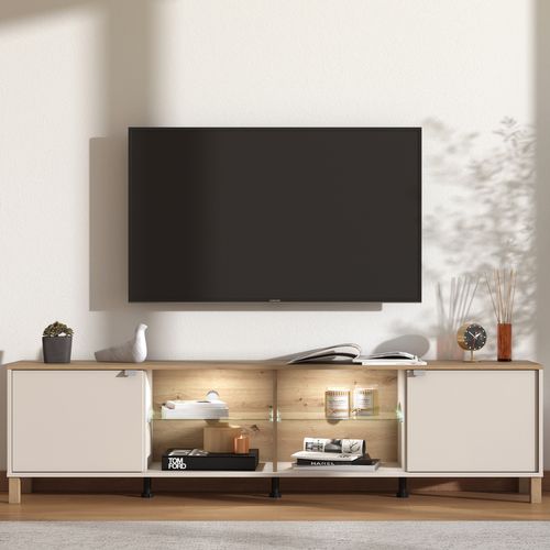 Meuble TV LINEAL Imitation chêne et beige