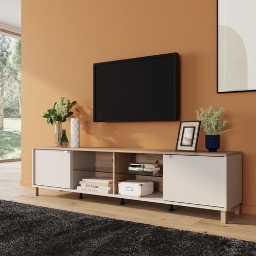 Meuble TV LINEAL Imitation chêne et beige