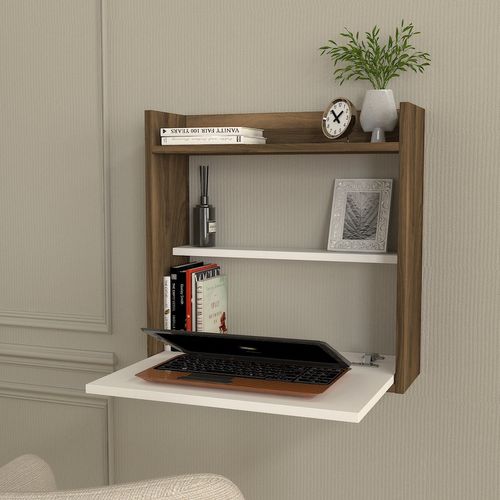 Bureau En Bois "laptop" - 19 X 60 X 60 Cm - Blanc, Noyer
