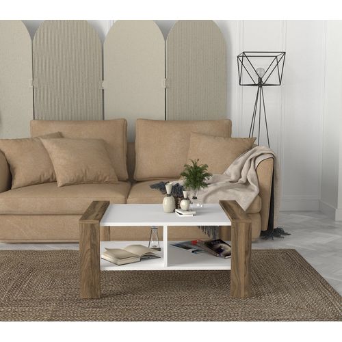 Table Basse En Bois "erica" - 90 X 60 X 42 Cm - Blanc, Noyer