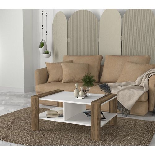 Table Basse En Bois "erica" - 90 X 60 X 42 Cm - Blanc, Noyer