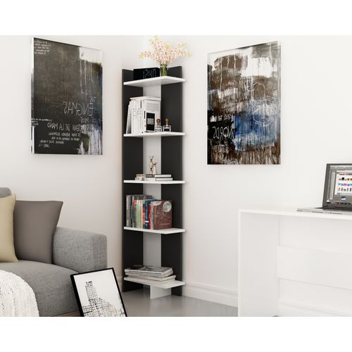 Bibliothèque D'angle 5-étagères Alice (noir Et Blanc)