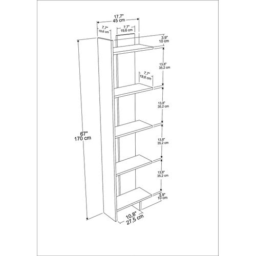 Bibliothèque D`angle 5-étagères Alice (blanc Et Teak)