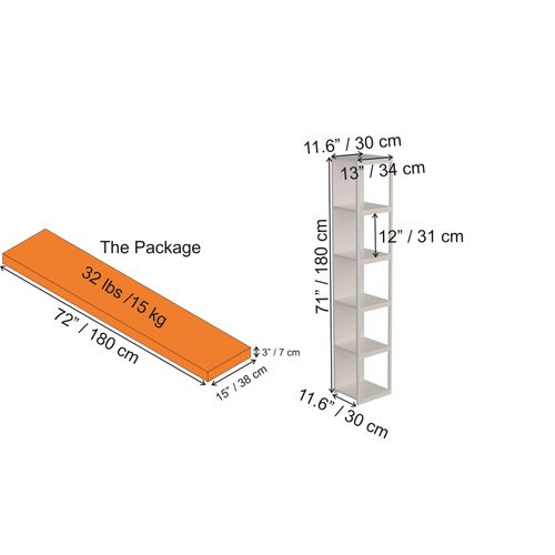 Texas Bibliothèque 5 Niveaux Cadre En Métal 180 Cm Hauteur (blanc Et Oud)