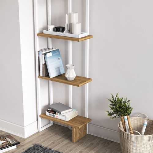 Bibliothèque D'angle 5-étagères Alice Avec Le Cadre En Métal (blanc Et Oud)