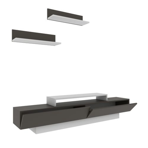 Lusi Meuble TV 180 Cm Étagères Murales Incluses - Armoires Battantes (blanc Et Café Galaxy)