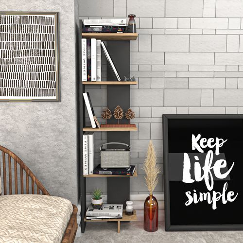 Bibliothèque D'angle 5-étagères Alice (noir Et Oud)