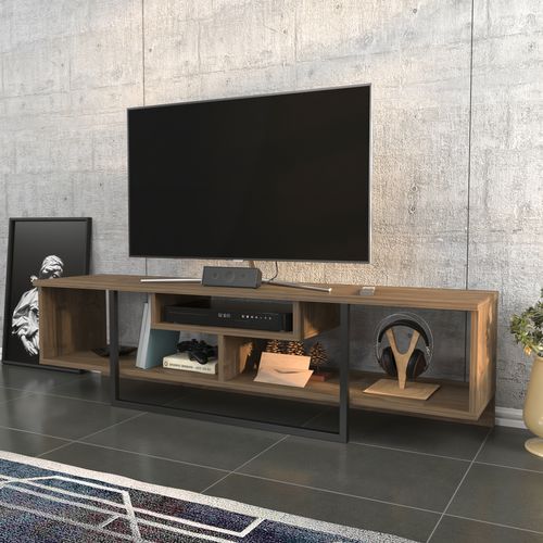 Meuble TV De 150 Cm Asal, Cadre En Métal, Reversible (noyer Et Noir)