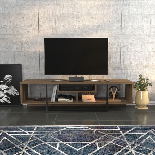 Meuble TV De 150 Cm Asal, Cadre En Métal, Reversible (noyer Et Noir)