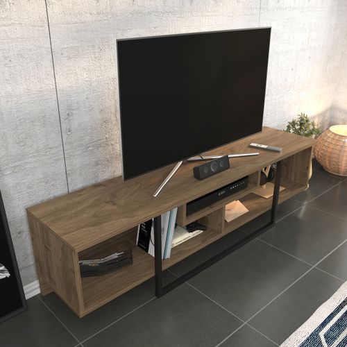 Meuble TV De 150 Cm Asal, Cadre En Métal, Reversible (noyer Et Noir)