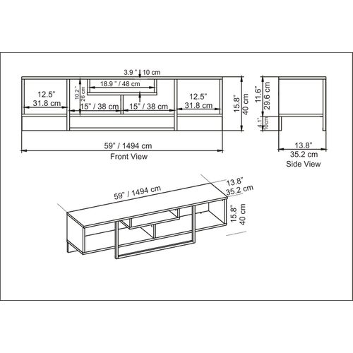 Meuble TV De 150 Cm Asal, Cadre En Métal, Reversible (oud Et Noir)