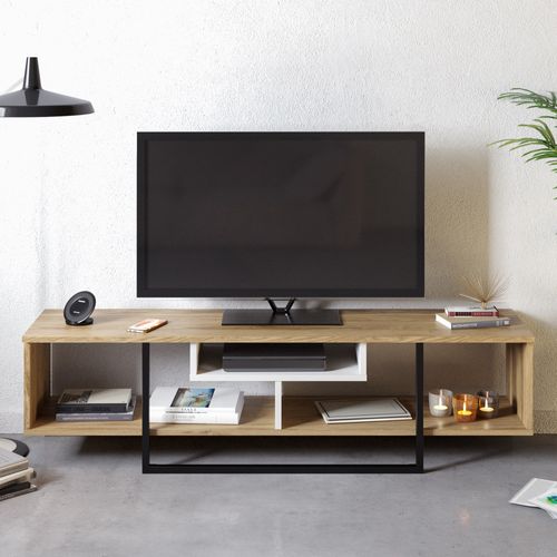 Meuble TV De 150 Cm Asal, Cadre En Métal, Reversible (oud Et Noir)
