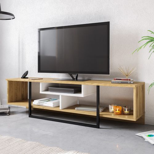 Meuble TV De 150 Cm Asal, Cadre En Métal, Reversible (oud Et Noir)