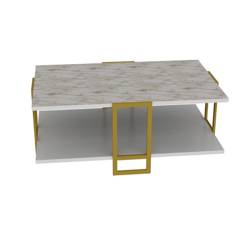 Table Basse Polka Avec Cadre Métalique Doré (effet Marbre Blanc)