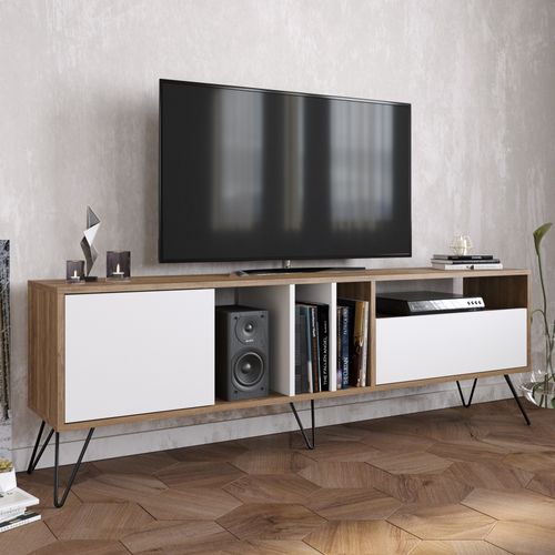 Mistiko Meuble TV 180 Cm Niches Et Armoires Avec Pieds En Métal  (noyer Et Blanc)