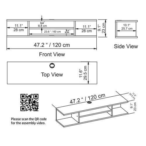 Meuble TV Mural De 120 Cm Pivot (noir)