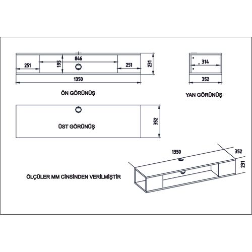Meuble TV Mural Peti Flottant, Compartiments Ouverts, 135 Cm, Passage De Câbles (blanc)