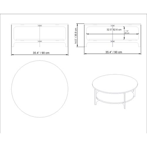 Table Basse Ronde Avec Le Cadre En Métal (effet Marbre Noir Et Noir)