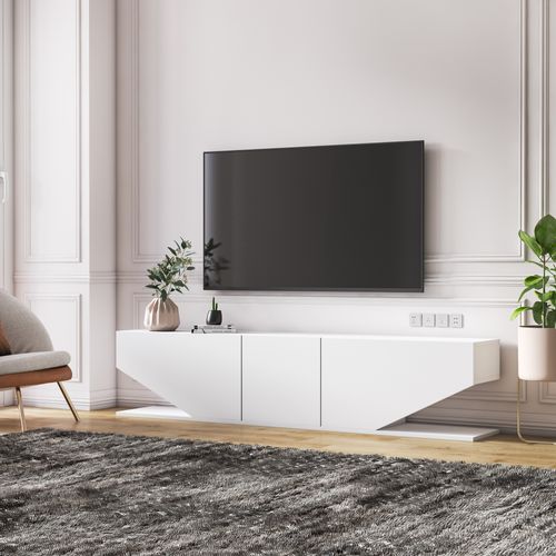 Meuble TV Incia De 180 Cm Avec 3 Armoires En Style Ailes (blanc Brillant)