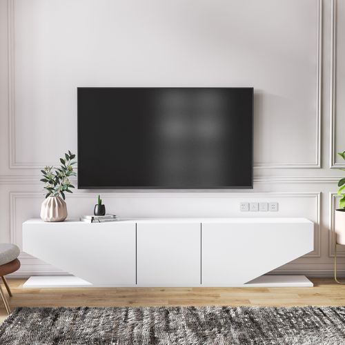 Meuble TV Incia De 180 Cm Avec 3 Armoires En Style Ailes (blanc Brillant)
