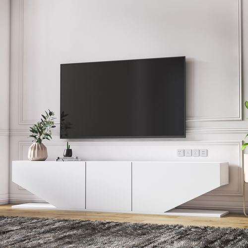 Meuble TV Incia De 180 Cm Avec 3 Armoires En Style Ailes (blanc Brillant)