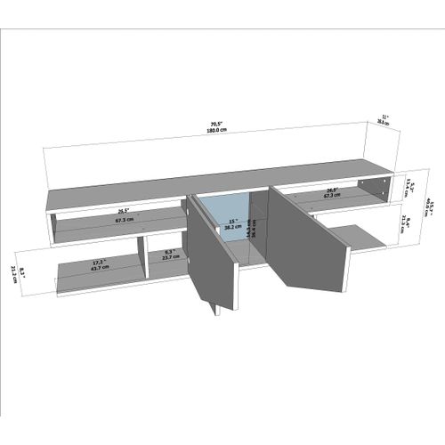 Meuble TV Incia De 180 Cm Avec 3 Armoires En Style Ailes (blanc Brillant)