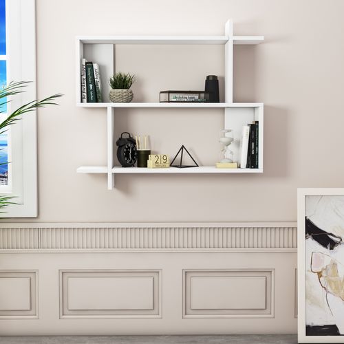 Mina Etagère Murale 2 Niveaux Design Modern (blanc)