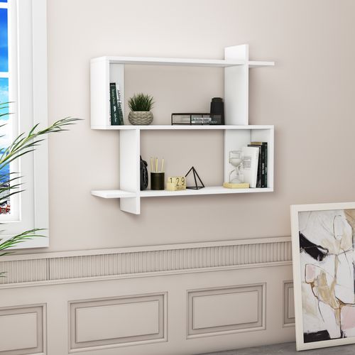 Mina Etagère Murale 2 Niveaux Design Modern (blanc)