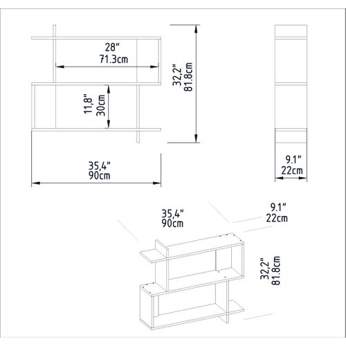 Mina Etagère Murale 2 Niveaux Design Modern (noir)