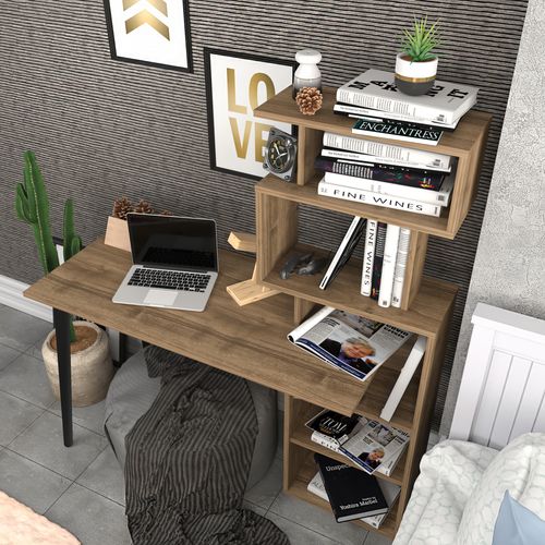 Vina Bureau 120 Cm Longeur Étagères à 5 Niveaux Incluses (noyer)