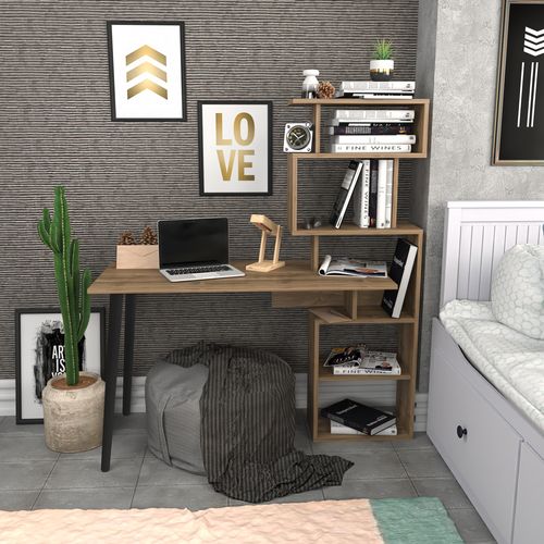 Vina Bureau 120 Cm Longeur Étagères à 5 Niveaux Incluses (noyer)