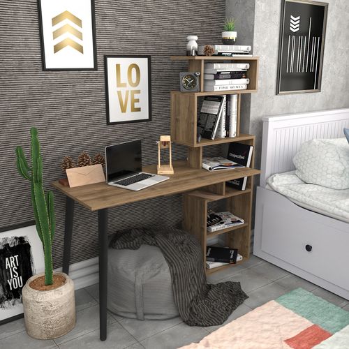 Vina Bureau 120 Cm Longeur Étagères à 5 Niveaux Incluses (noyer)