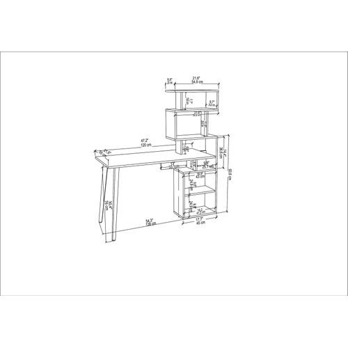 Vina Bureau 120 Cm Longeur Étagères à 5 Niveaux Incluses (noyer)