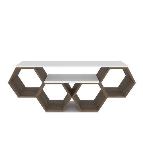 Meuble TV Bal Compliments En Forme De Nid D'abeille, Reversible (blanc Et Noyer)