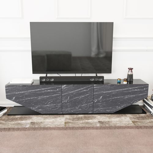 Meuble TV Pearl De 180 Cm Avec Des Armoires En Style Ailes (effet Marbre Noir)