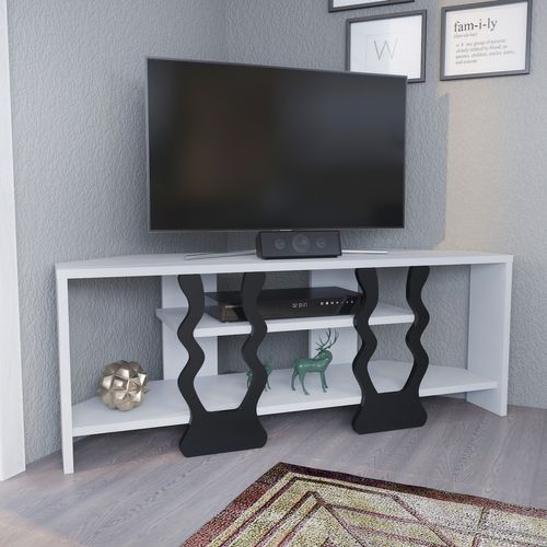 Meuble TV D'angle Firal 110 Cm Avec Niches (blanc Et Noir)
