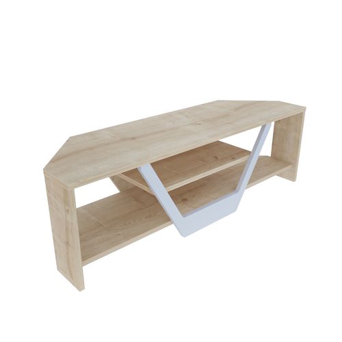 Meuble TV D'angle Sares En Forme V - Etagères Ouvertes (chêne Et Blanc)
