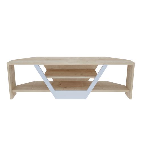Meuble TV D'angle Sares En Forme V - Etagères Ouvertes (chêne Et Blanc)