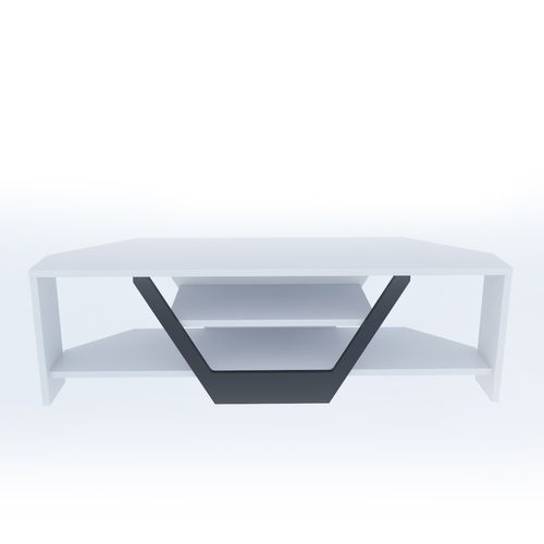 Meuble TV D'angle Sares En Forme V - Etagères Ouvertes (blanc Et Noir)