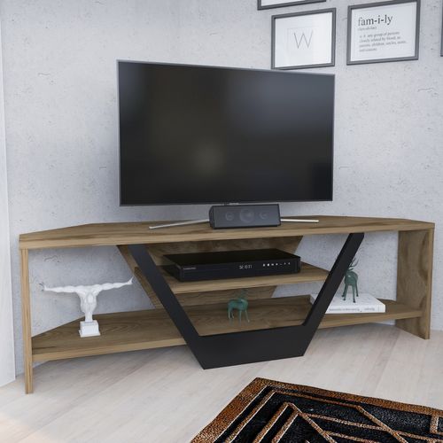 Meuble TV D'angle Sares En Forme V - Etagères Ouvertes (oud Et Noir)