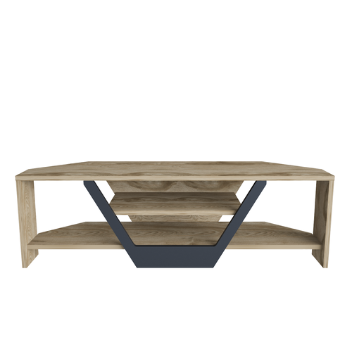 Meuble TV D'angle Sares En Forme V - Etagères Ouvertes (oud Et Noir)