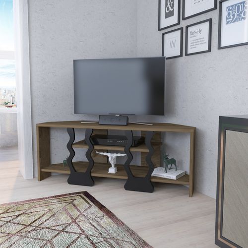 Meuble TV D'angle Firal 110 Cm Avec Niches, Decoratif, Modern (oud Et Noir)
