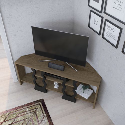 Meuble TV D'angle Firal 110 Cm Avec Niches, Decoratif, Modern (oud Et Noir)