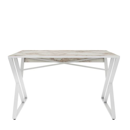 Bureau, Table De Bureau, Travavil Avec Le Pieds Et Cadre En Métal (blanc Et Effet Marbre Blanc)