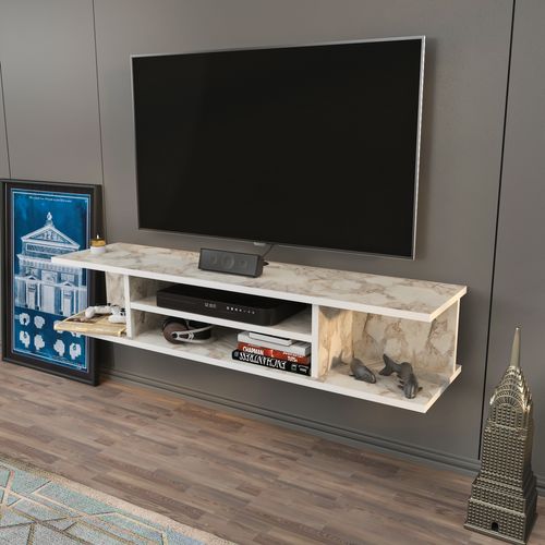 Meuble TV Mural De 120 Cm Pivot (effet Marbre Blanc)